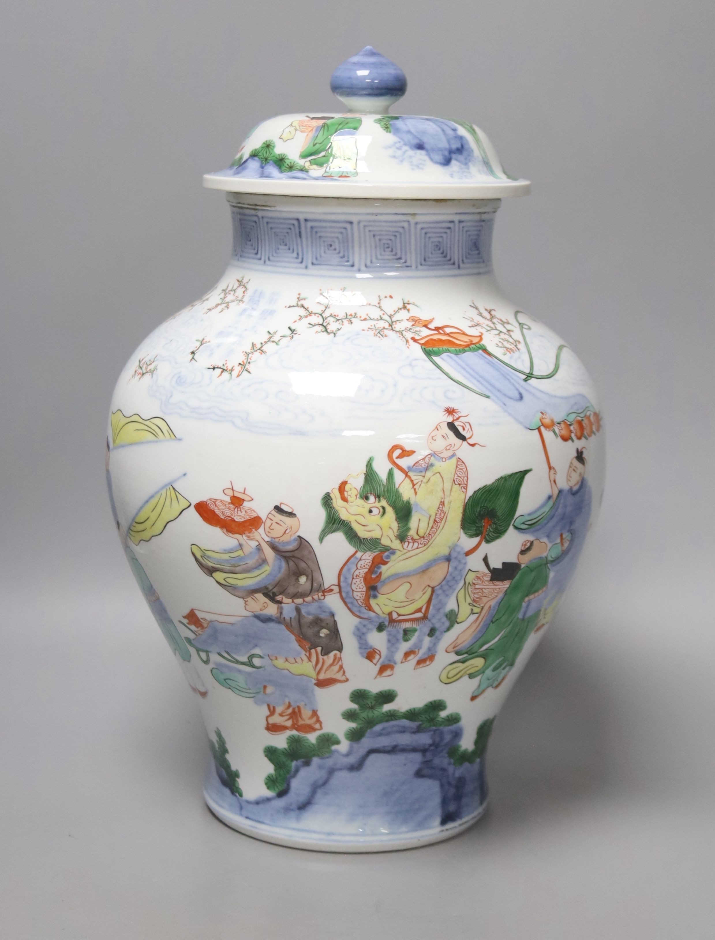 A Chinese wucai jar and cover, height 38cm